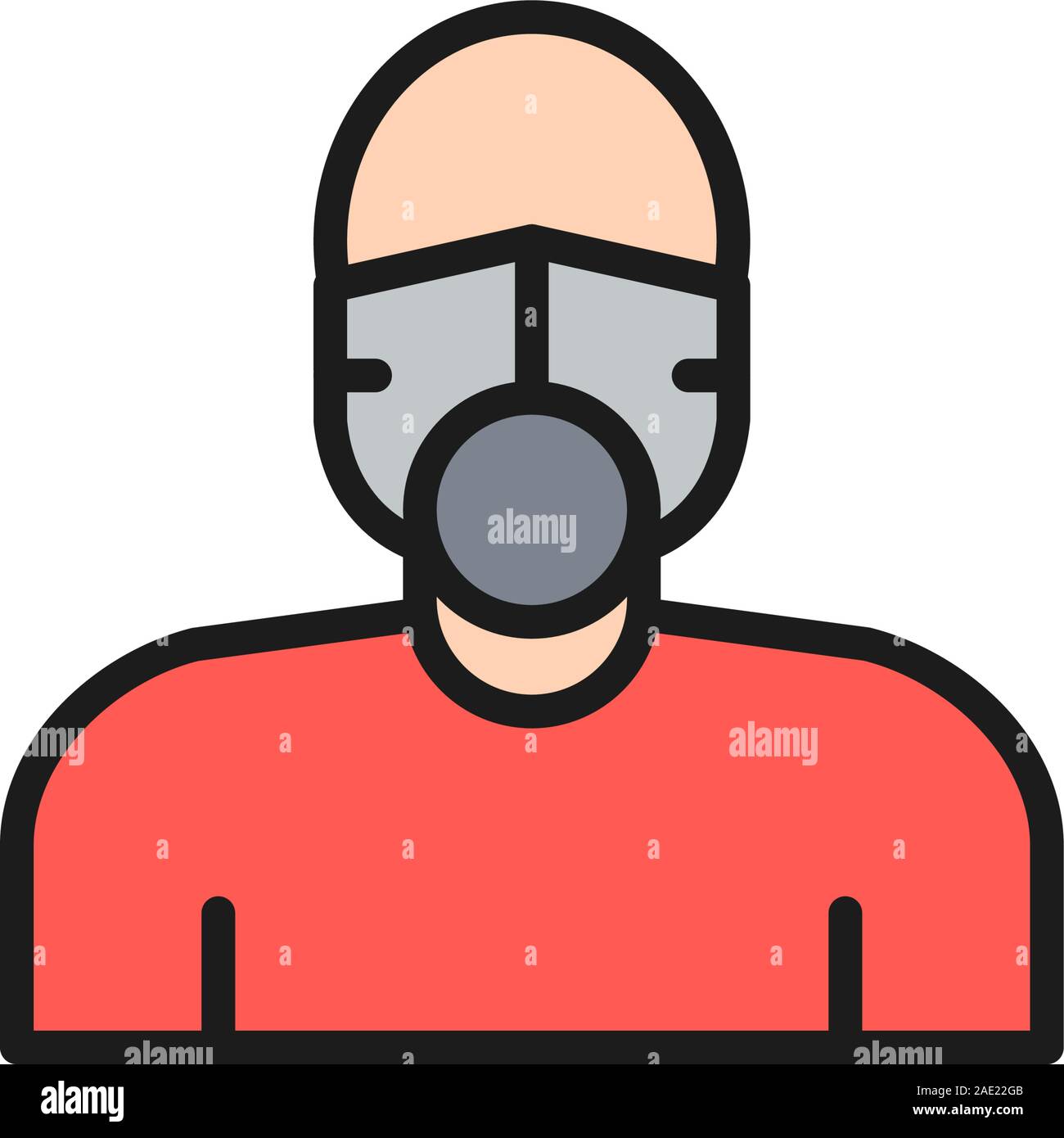 Vector man in respiratory system flat color line icon. Stock Vector