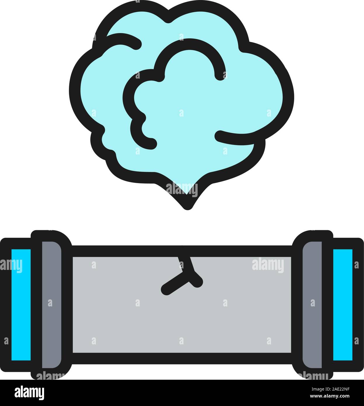 Vector broken pipe, plumbing pipeline flat color line icon. Stock Vector