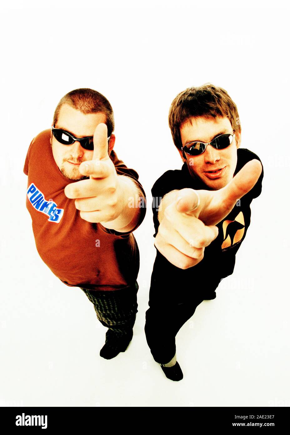 Studio image from high viewpoint of two young men. Stock Photo