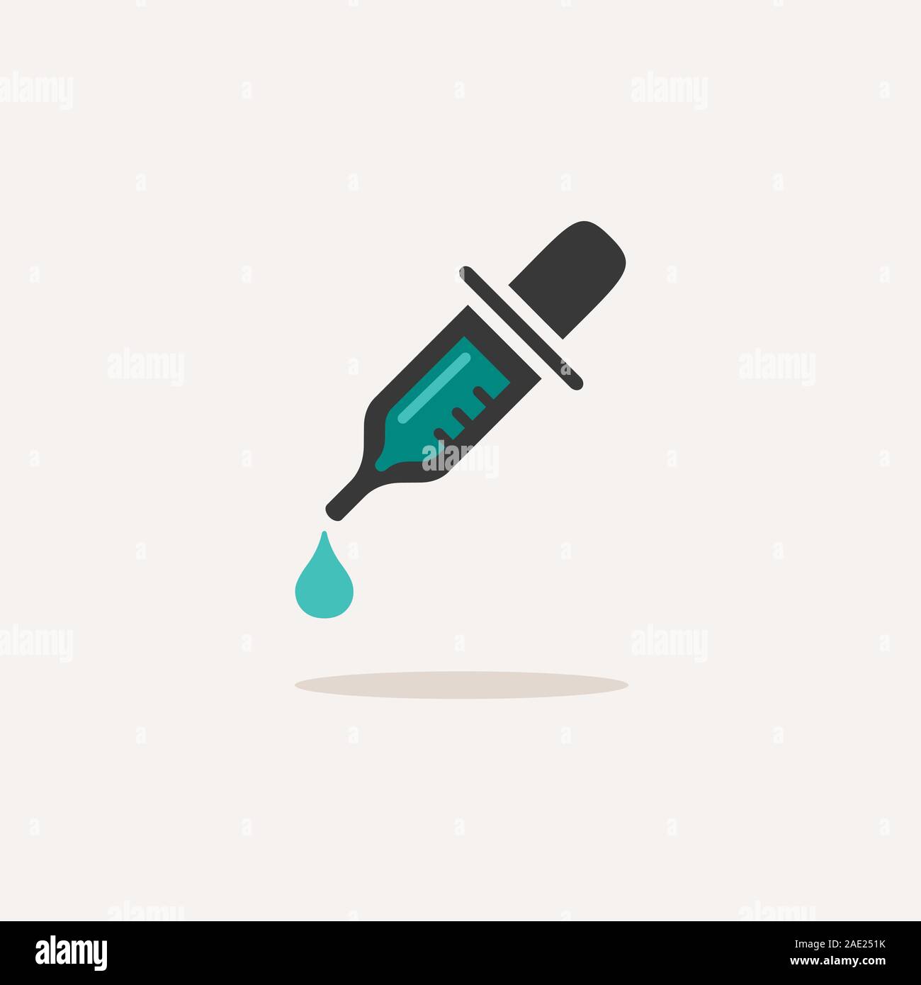 Dropper pipette. Icon with shadow on a beige background. Pharmacy flat vector illustration Stock Vector