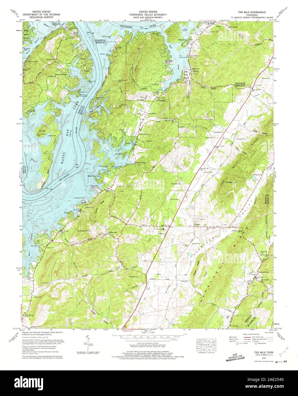 USGS TOPO Map Tennessee TN Ten Mile 155895 1973 24000 Restoration Stock