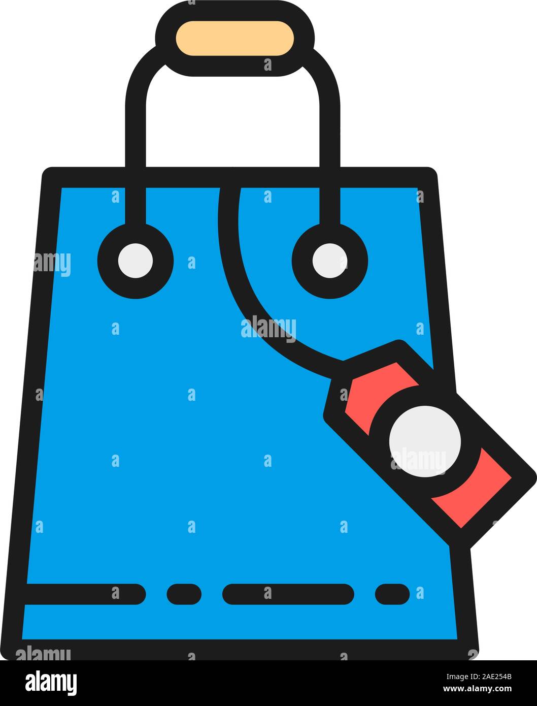 Shopping bag with discount tag flat color line icon. Stock Vector