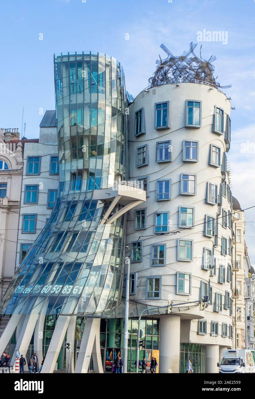 Fred and Ginger or Dancing House office building by architects Frank Gehry and Vlado Milunić New Town Prague Czech Republic. Stock Photo