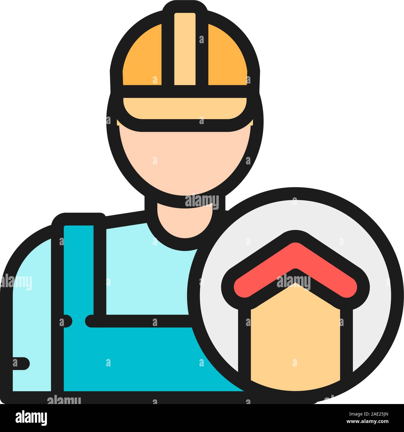 Vector repairman, foreman, builder, architect flat color line icon. Stock Vector
