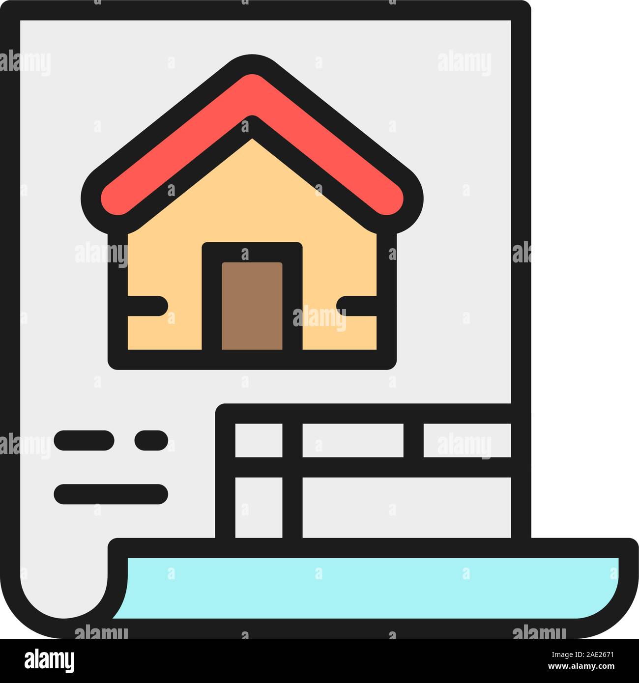 Estimate, construction document, house plan flat color line icon. Stock Vector