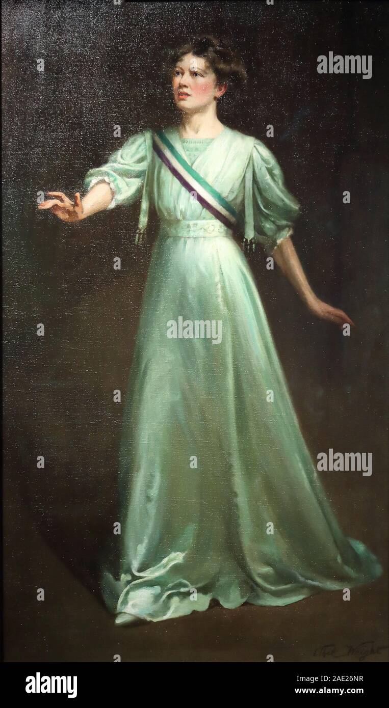 Portrait of Suffragette Dame Christabel Pankhurst by Ethel Wright at the National Portrait Gallery, London, UK Stock Photo