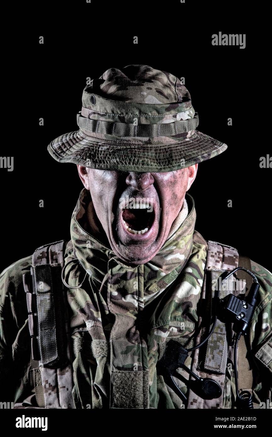 Elite troops angry military soldier clenching teeth Stock Photo
