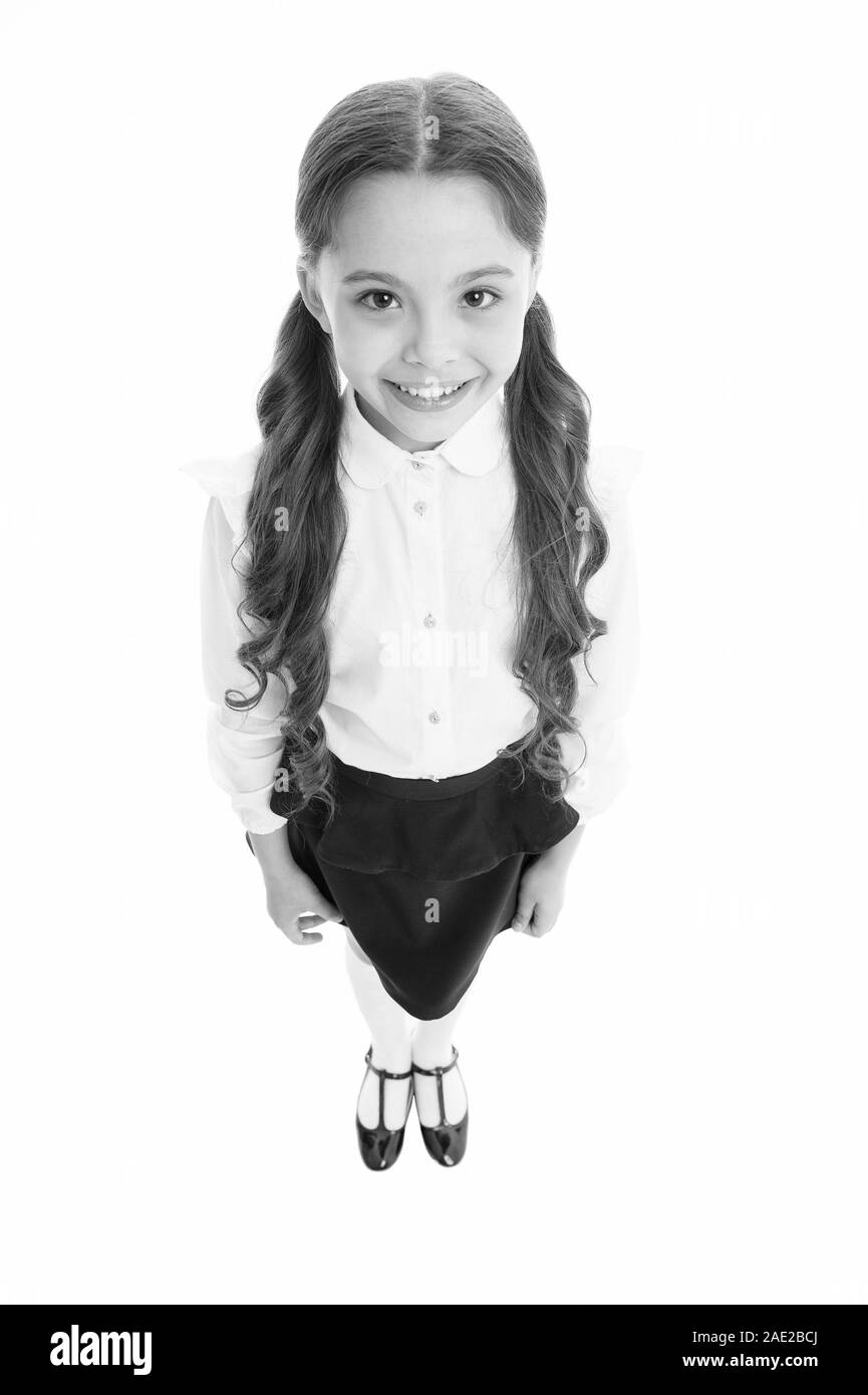 Cheerful Smile Girl Cute Pupil On White Background School