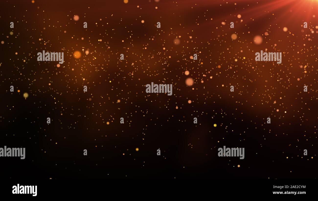 Abstract festive golden particles background. Dust floating with flare ...