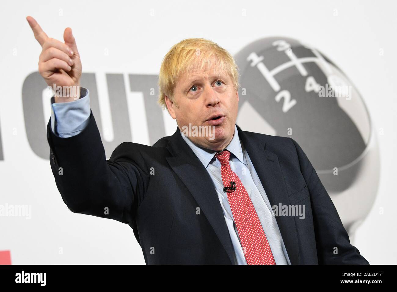 Prime Minister Boris Johnson speaks during a visit to the Kent Event Centre, Maidstone, while on the election campaign trail. Stock Photo