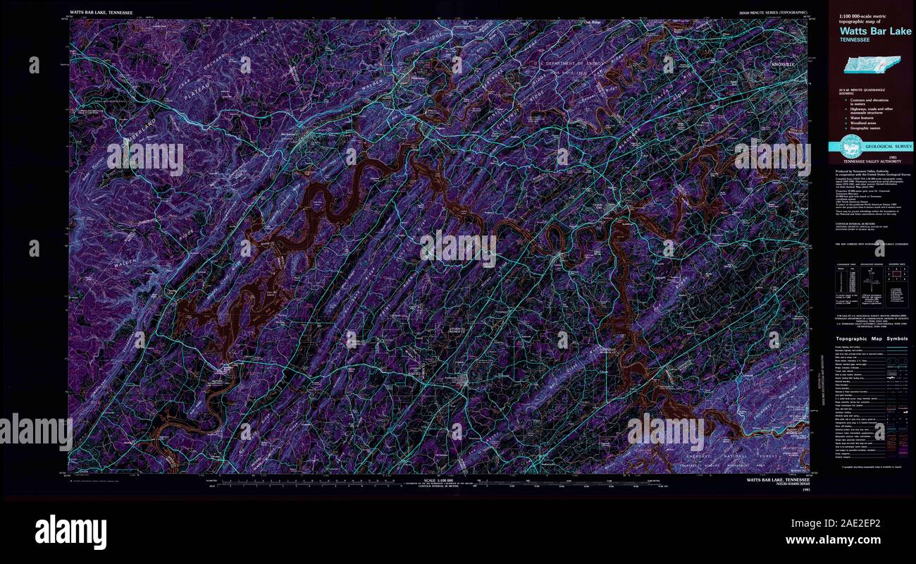 USGS TOPO Map Tennessee TN Watts Bar Lake 153427 1981 100000 Inverted