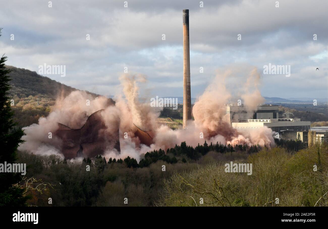 Shropshire, UK. 06th Dec, 2019. Ironbridge Power Station December 6th 2019. The iconic pink cooling towers of Ironbridge Power Station are reduced to rubble as they are demolished by an explosive blow down. The towers have dominated the landscape at the entrance to the Ironbridge Gorge fro over 50 years. Credit: David Bagnall/Alamy Live News Stock Photo