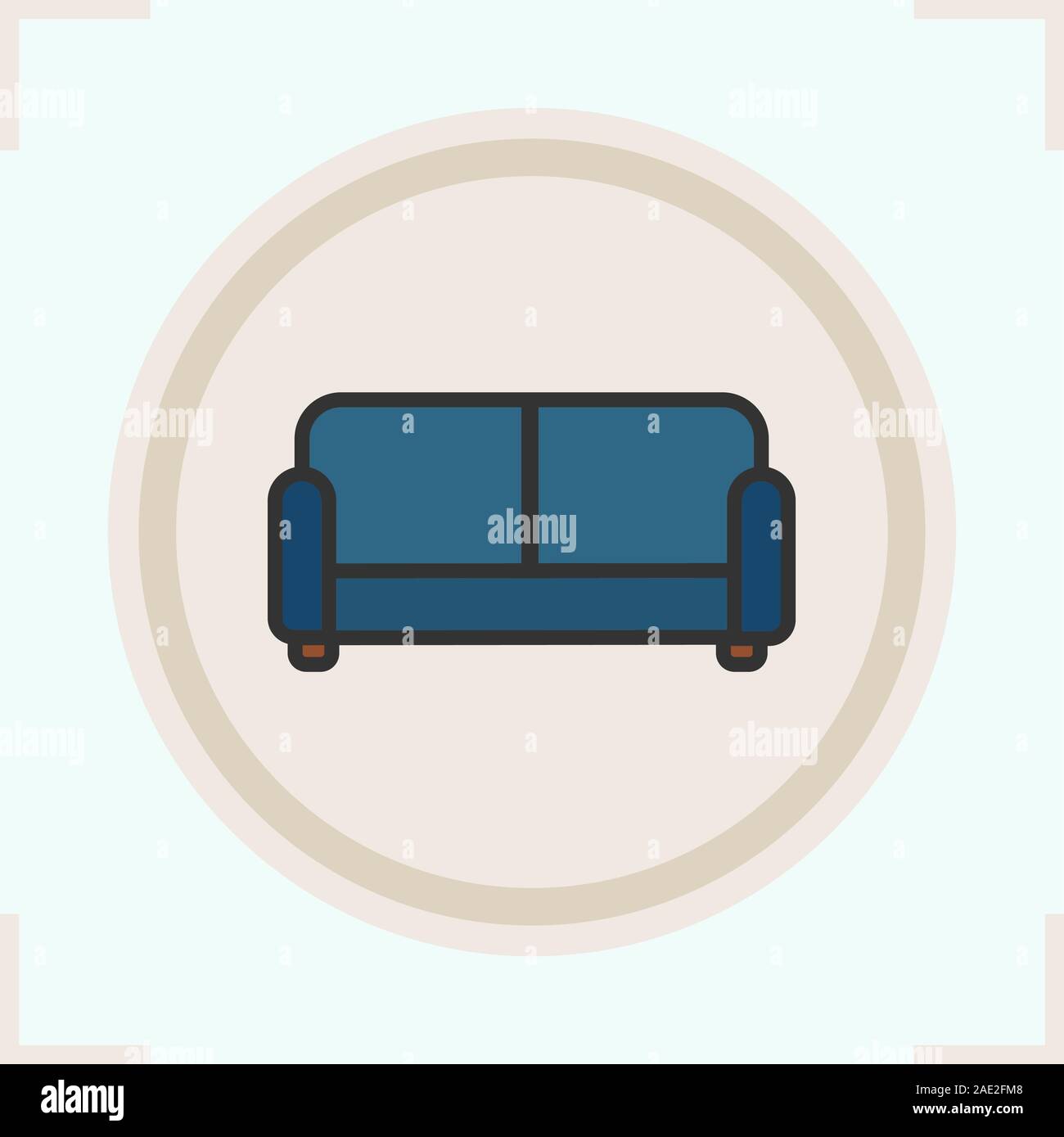 Couch Color Icon Upholstered Blue Sofa Isolated Vector
