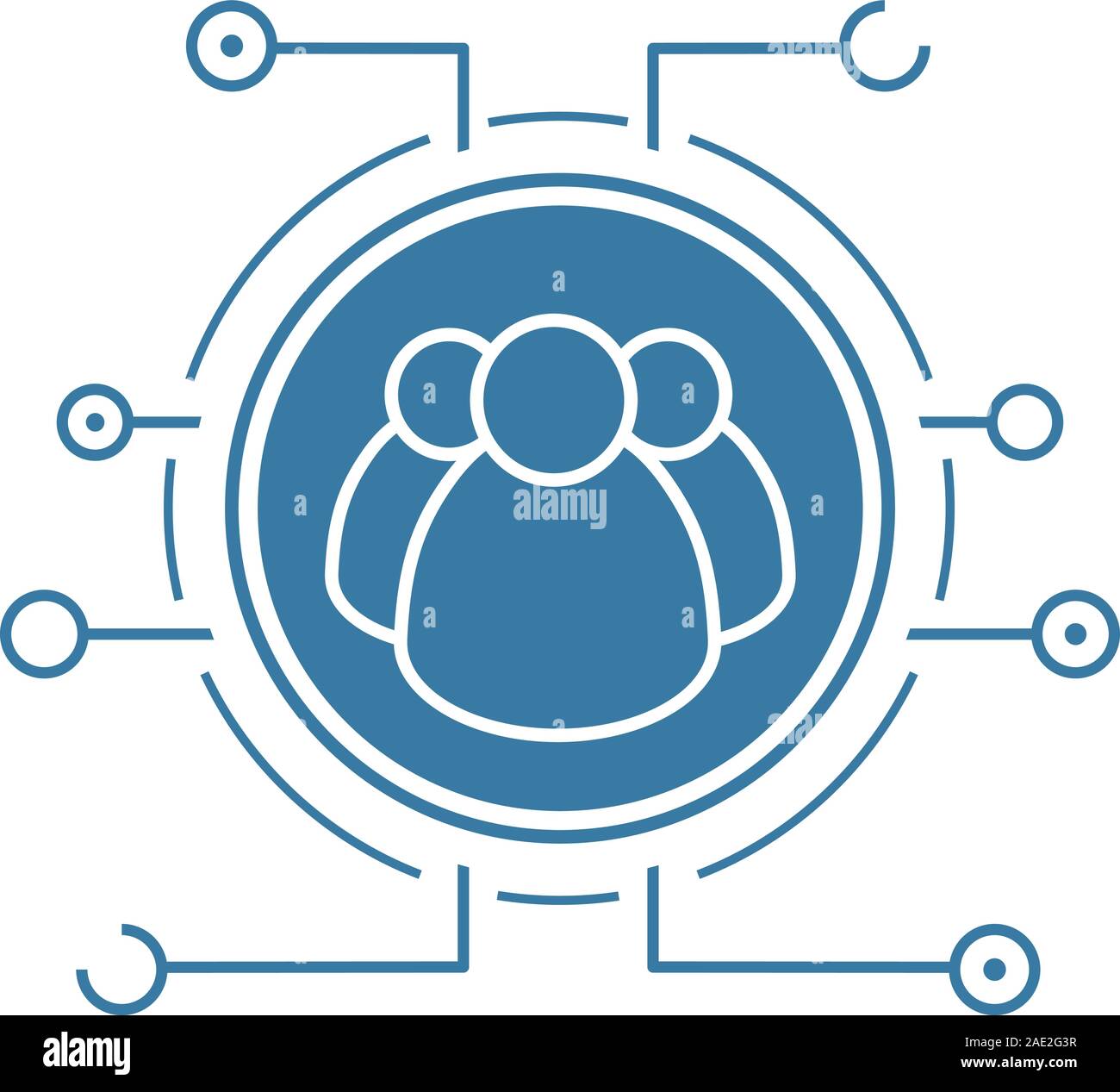 User group flat linear long shadow icon. Networking. People in microchips pathways. Vector line symbol Stock Vector