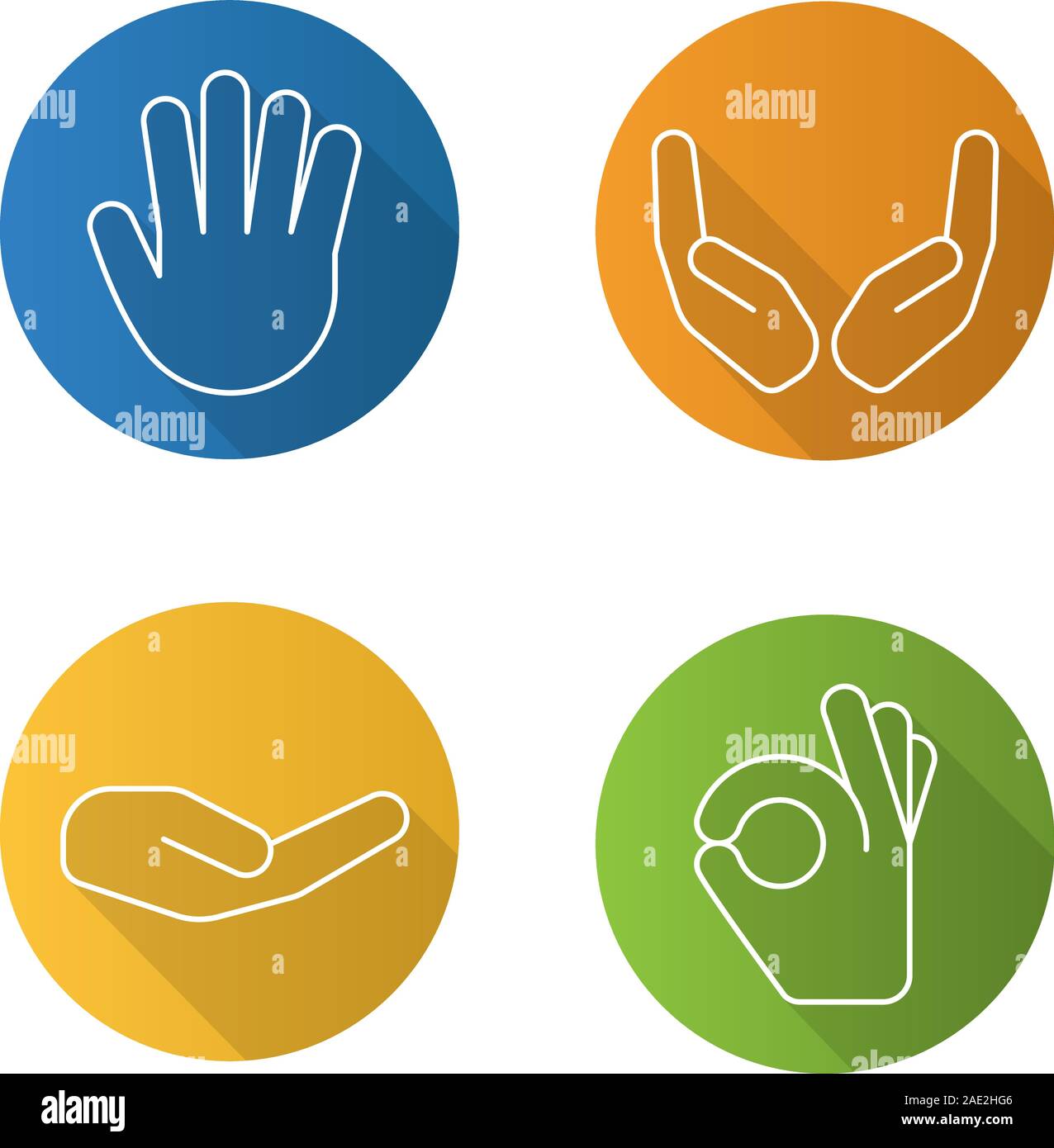 Hand gestures flat linear long shadow icons set. Begging and cupped ...