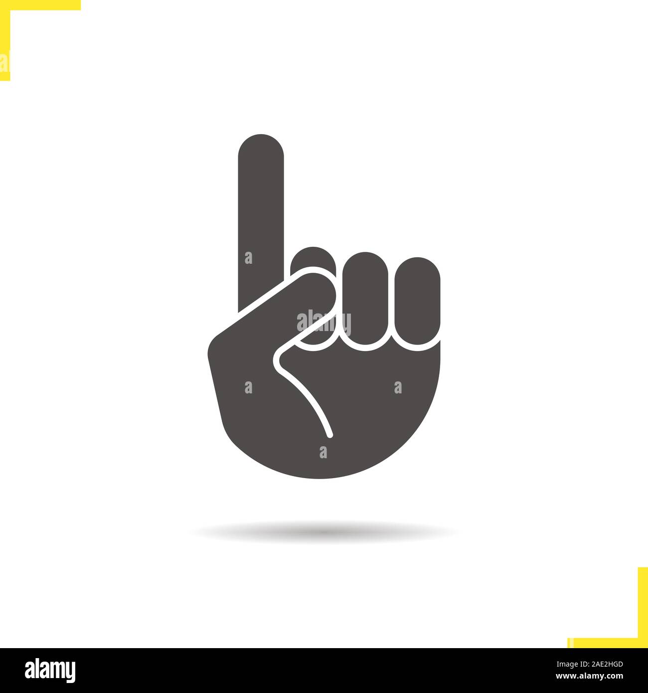 Attention hand gesture glyph icon. Drop shadow silhouette symbol. Point
