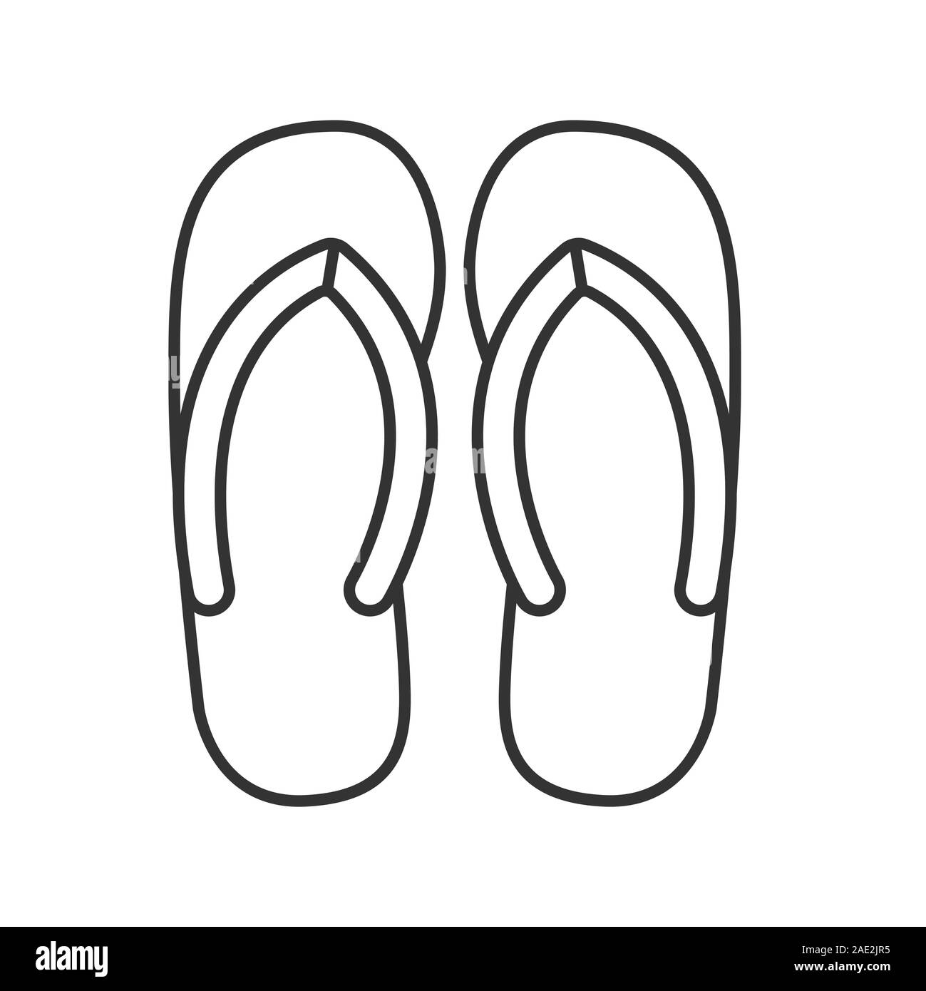 Flip flops linear icon. Thin line illustration. Summer slippers contour symbol. Vector isolated outline drawing Stock Vector