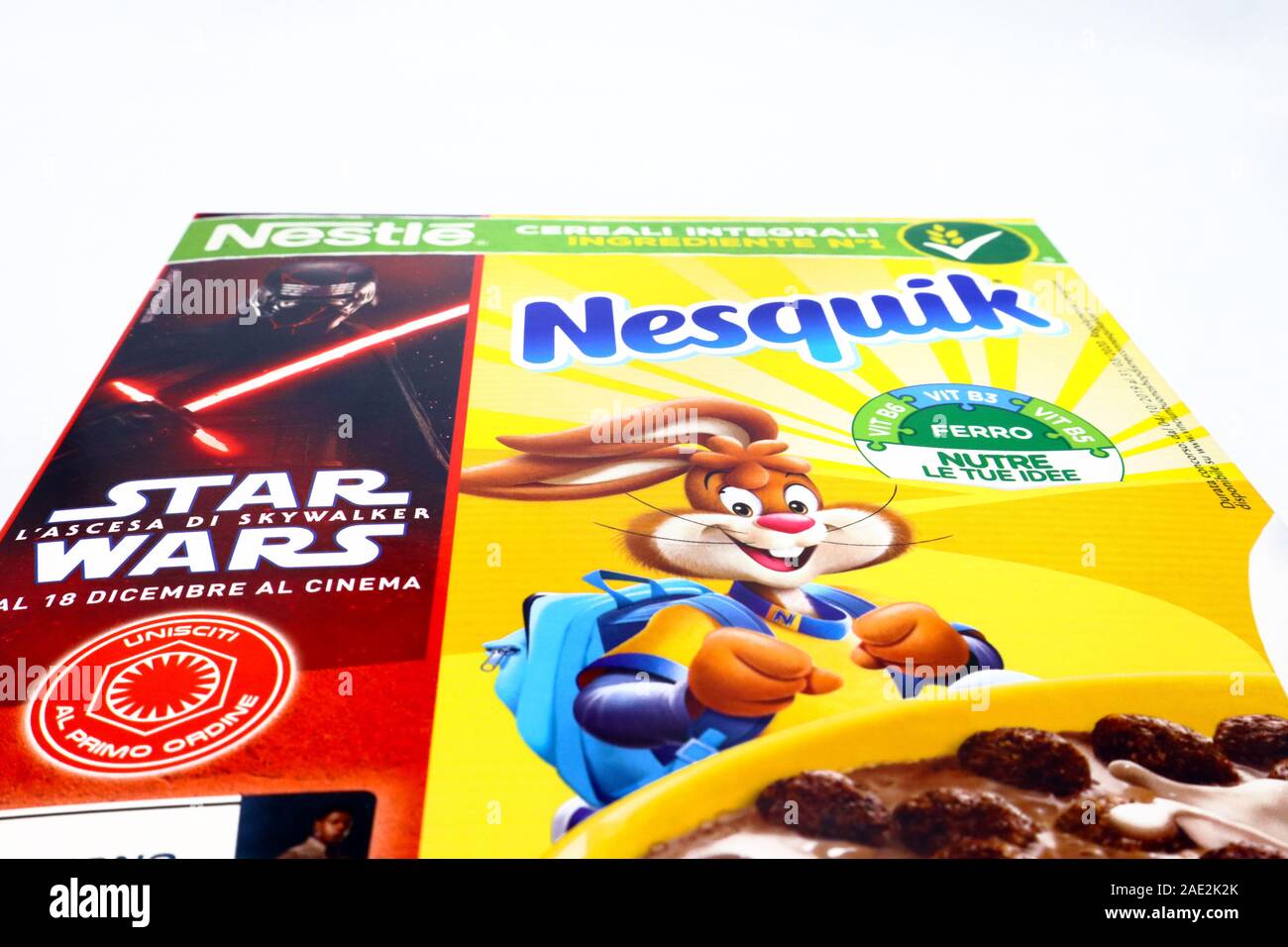 NESQUIK Nestlé promotional Cereals box for the movie STAR WARS The Rise of Skywalker Stock Photo