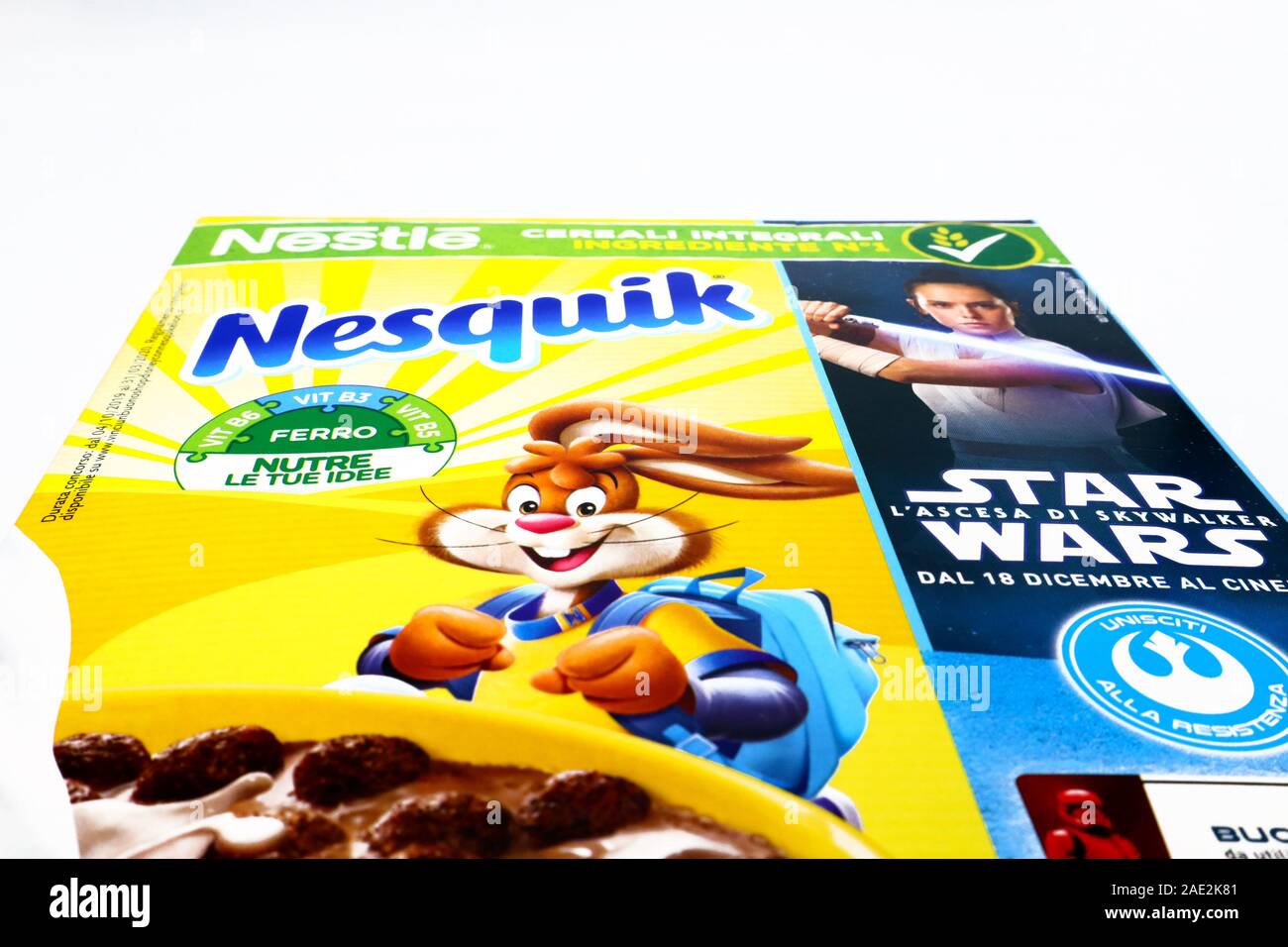 NESQUIK Nestlé promotional Cereals box for the movie STAR WARS The Rise of Skywalker Stock Photo