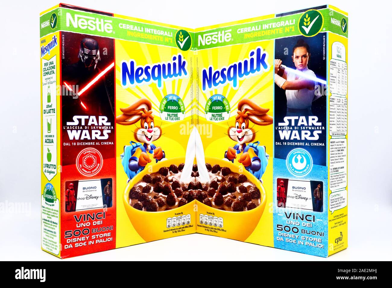 NESQUIK Nestlé promotional Cereals box for the movie STAR WARS The Rise of Skywalker Stock Photo