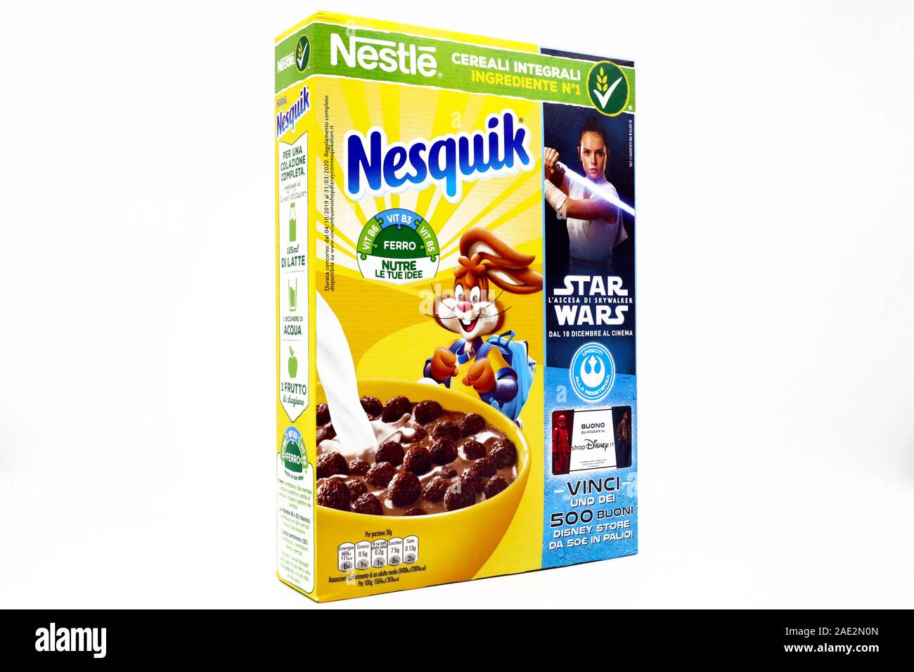 NESQUIK Nestlé promotional Cereals box for the movie STAR WARS The Rise of Skywalker Stock Photo