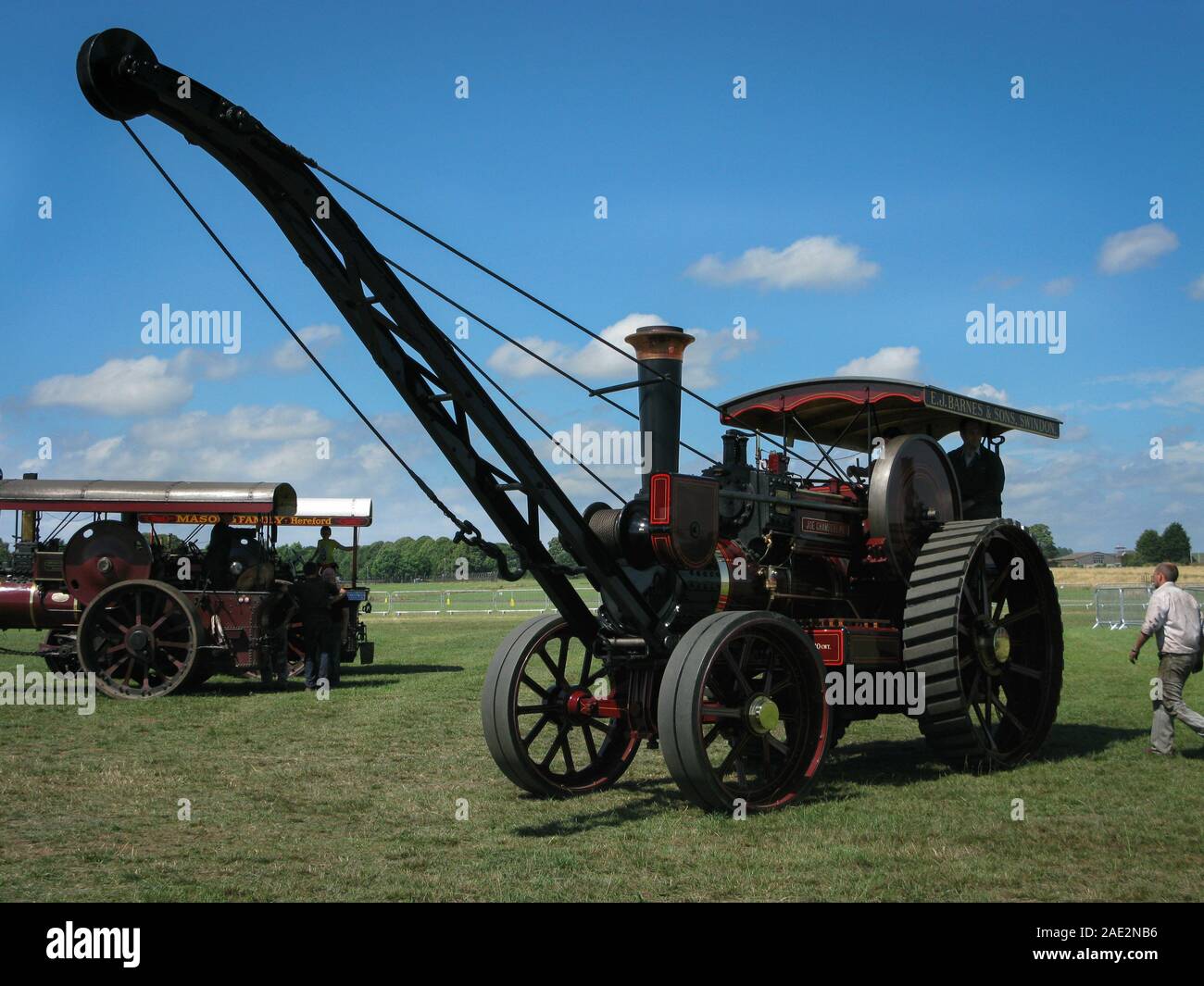 A steam powered traction engine with a lifting derrick Stock Photo