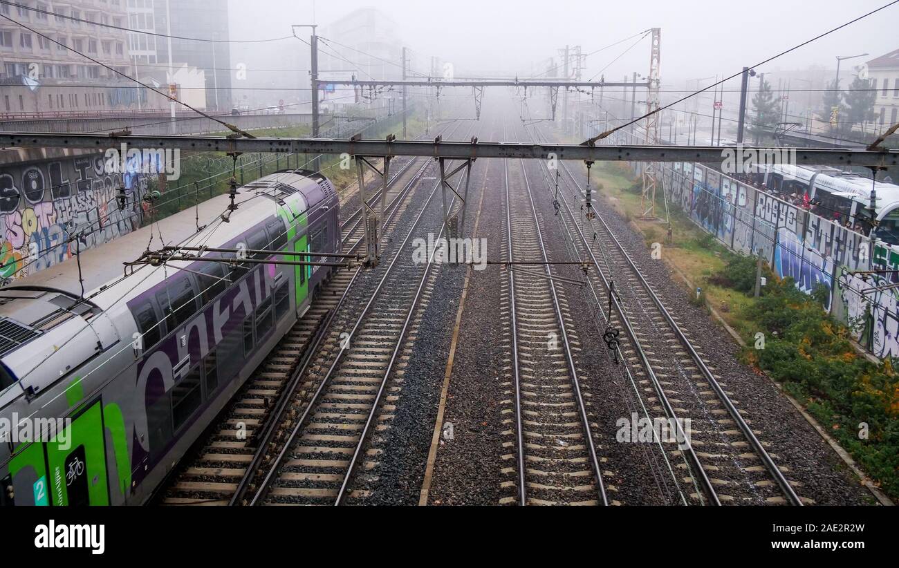 Empty railway tracks during SNCF strike, Lyon, France Stock Photo