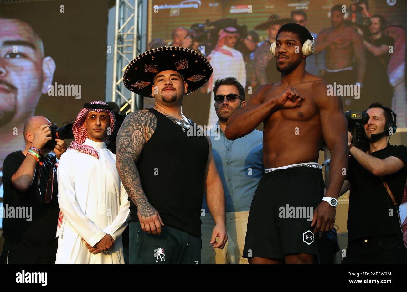 Andy Ruiz Jr (left) and Anthony Joshua during the weigh in at the Al ...
