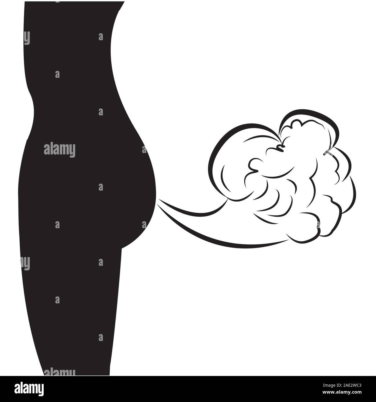 Excess gas from human body. Farting vector illustration. Silhouette