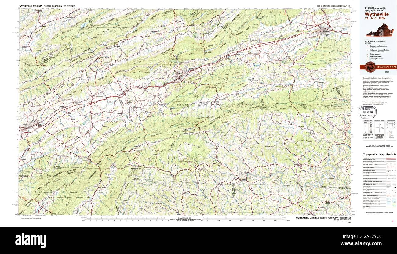 USGS TOPO Map Tennessee VA Wytheville 188820 1982 100000 Restoration Stock Photo