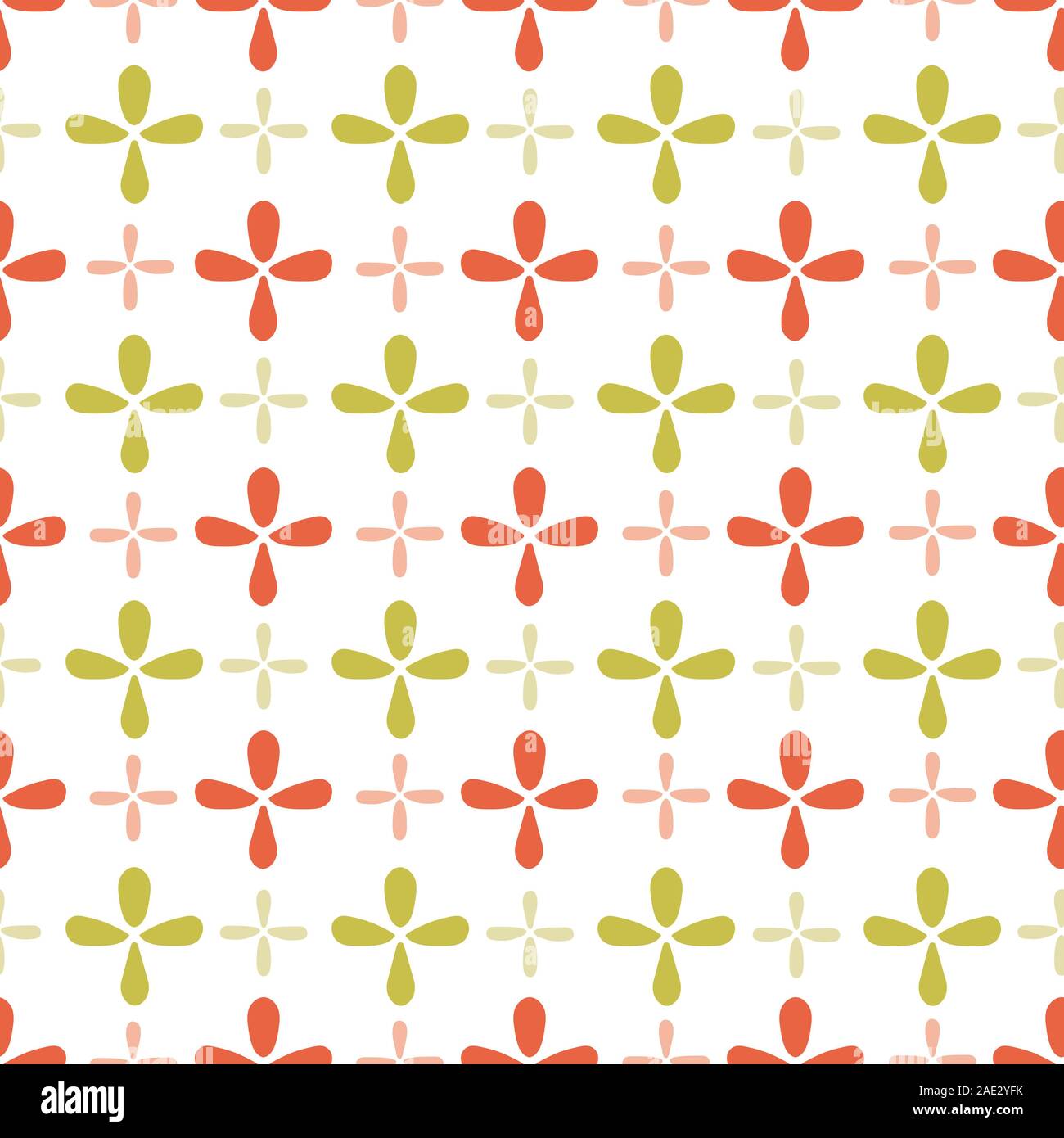 Retro Geometric Floral Seamless Pattern Red And Green Ornament On