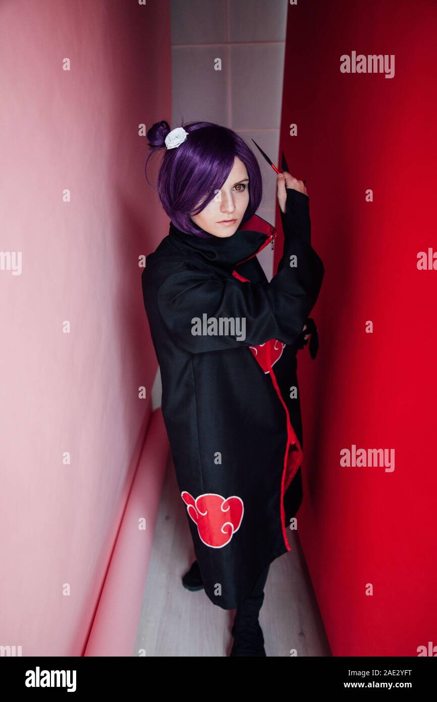 Beautiful Woman Anime Cosplayer With Purple Hair Japan Stock Photo
