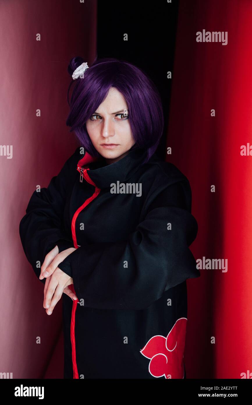 Beautiful Woman Anime Cosplayer With Purple Hair Japan Stock Photo