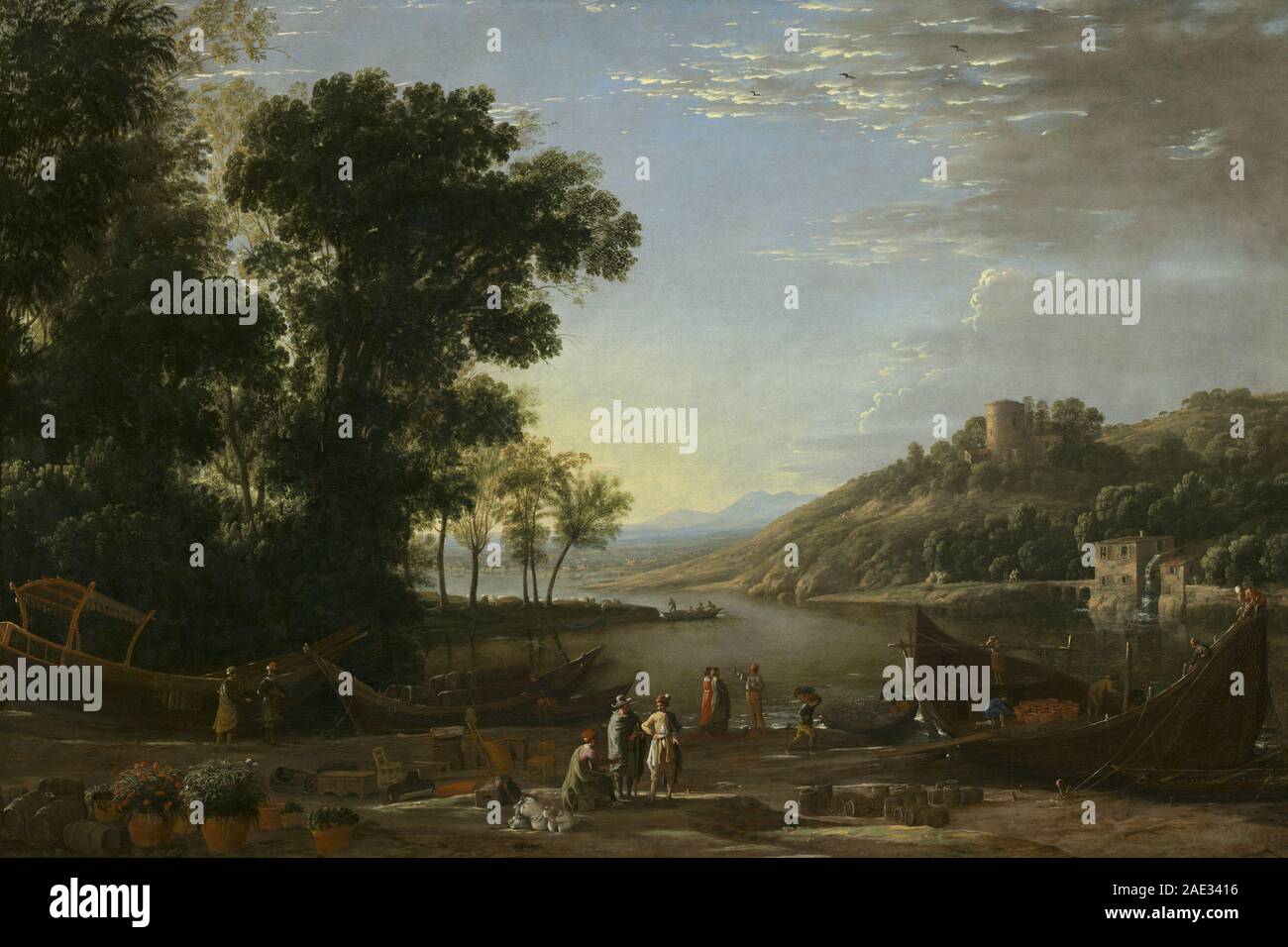 Landscape with Merchants; c. 1629 Claude Lorrain, Landscape with Merchants, c 1629 Stock Photo