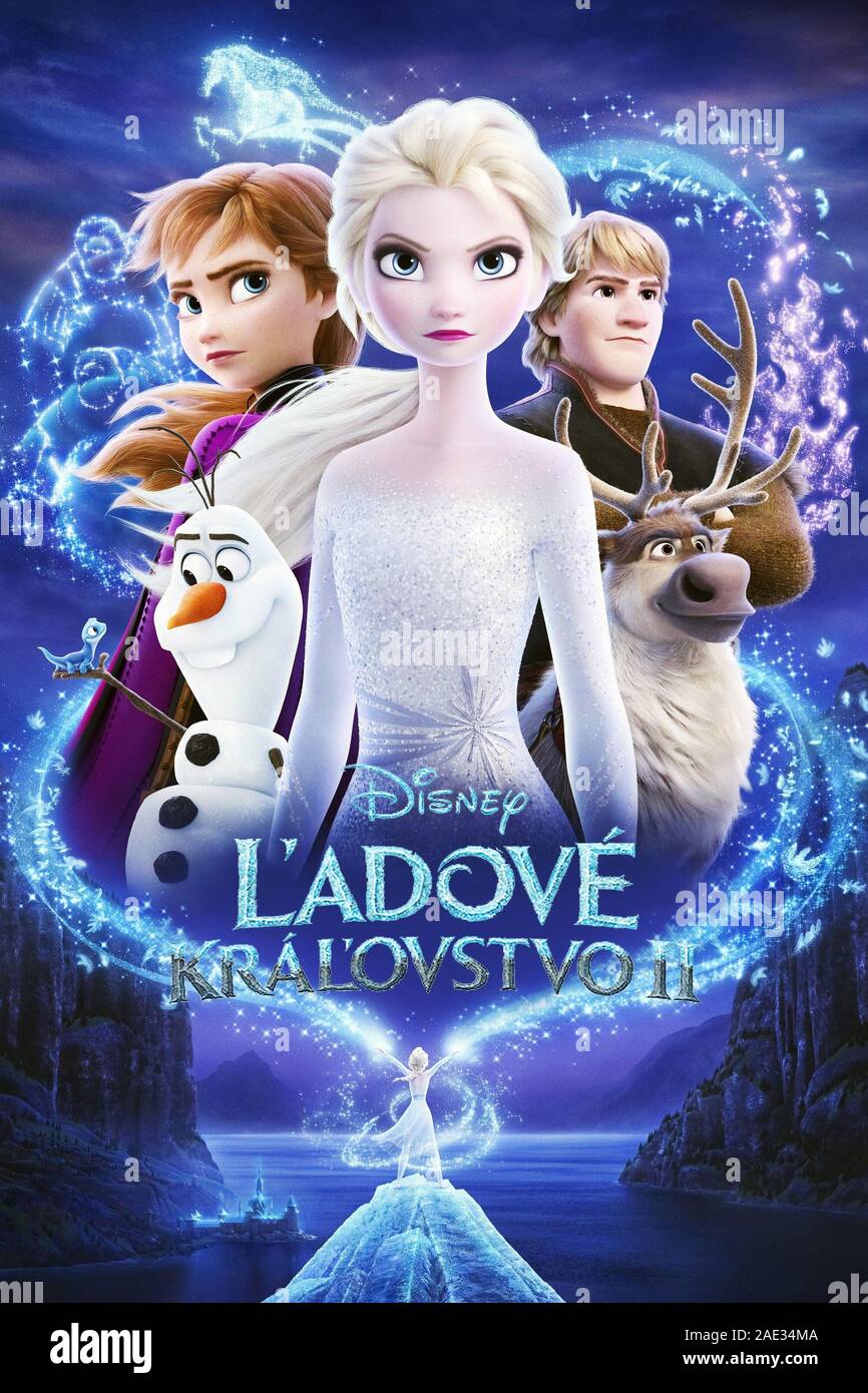 FROZEN II, (aka FROZEN 2, aka L ADOVE KRAL OVSTVO II), Slovakian poster,  large figures, clockwise from top right: Kristoff (voice: Jonathan Groff),  Sven, Elsa (voice: Idina Menzel), Olaf (voice: Josh Gad),