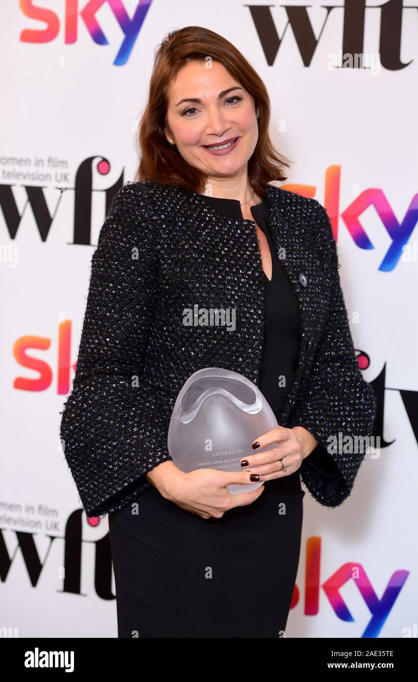 Katya Adler with her BBC News and Factual Award in the press room at the Women in Film and TV Awards 2019 at the Hilton, Park Lane, London. Stock Photo