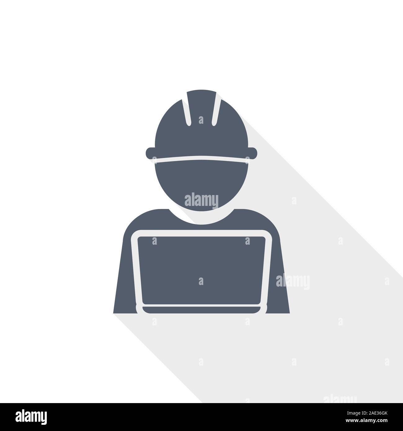 engineer with laptop icon, worker, manager concept flat design vector illustration in eps 10 with empty copy space Stock Vector