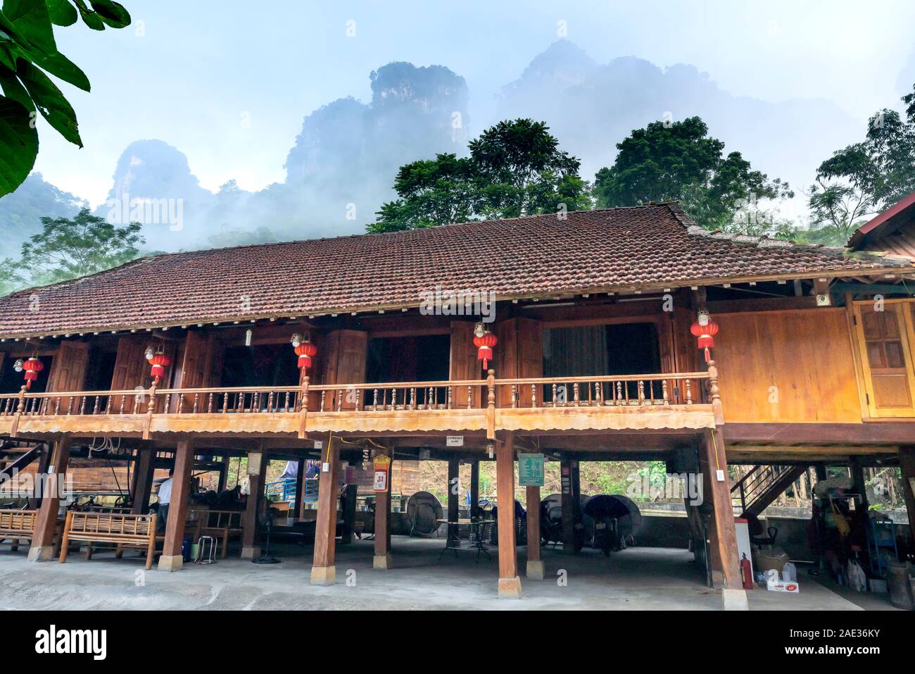 Thuong Lam, Tuyen Quang province, Vietnam - September 16, 2019: Homestay Hoang Tuan. This is a stilt house made entirely of wood by the Dao ethnic peo Stock Photo