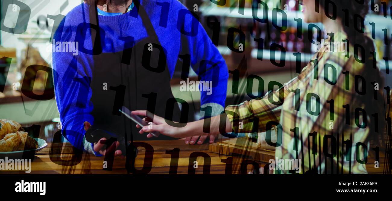 Composite image of binary code on circuit board Stock Photo