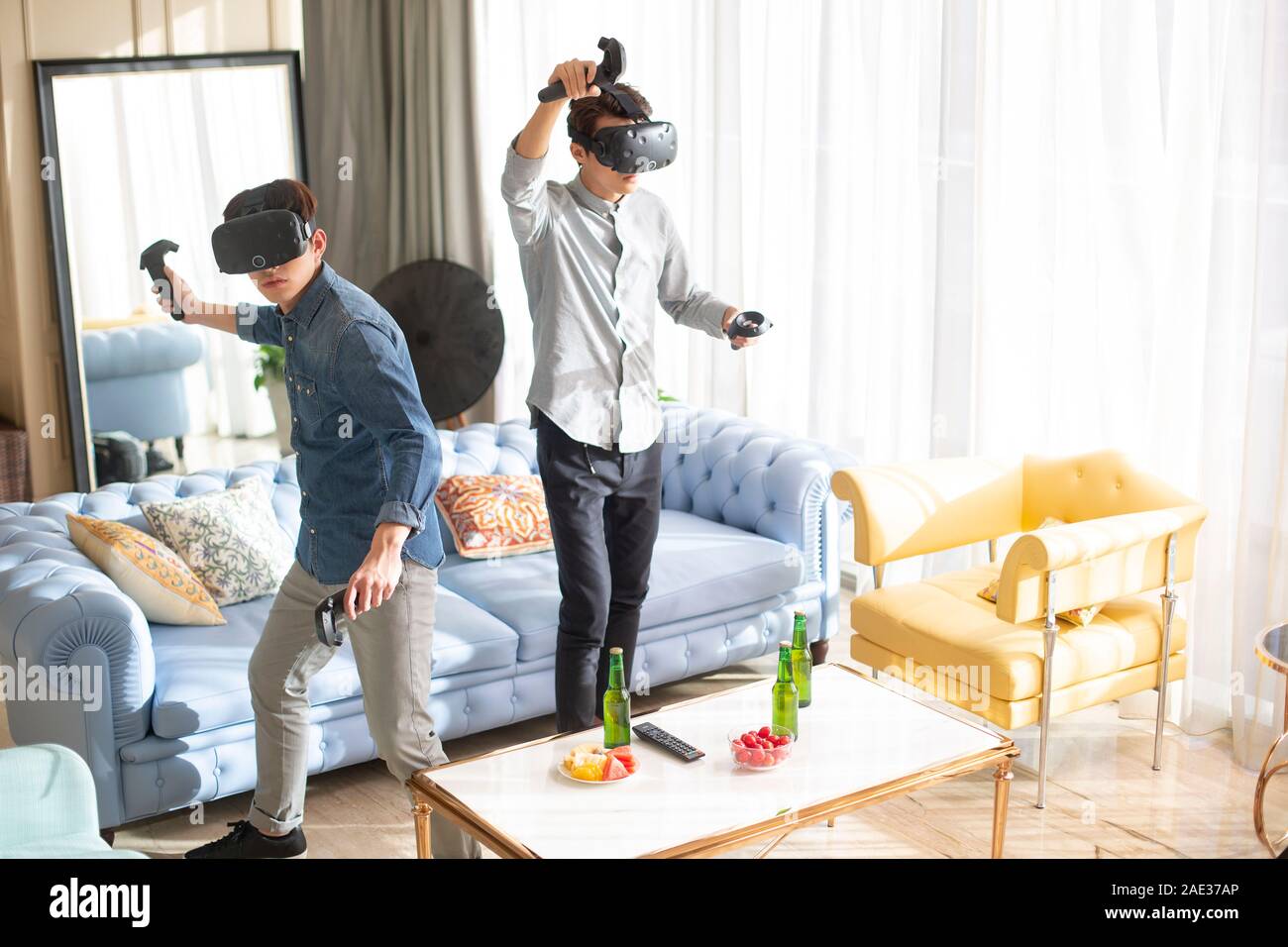Young friends playing VR game Stock Photo Alamy
