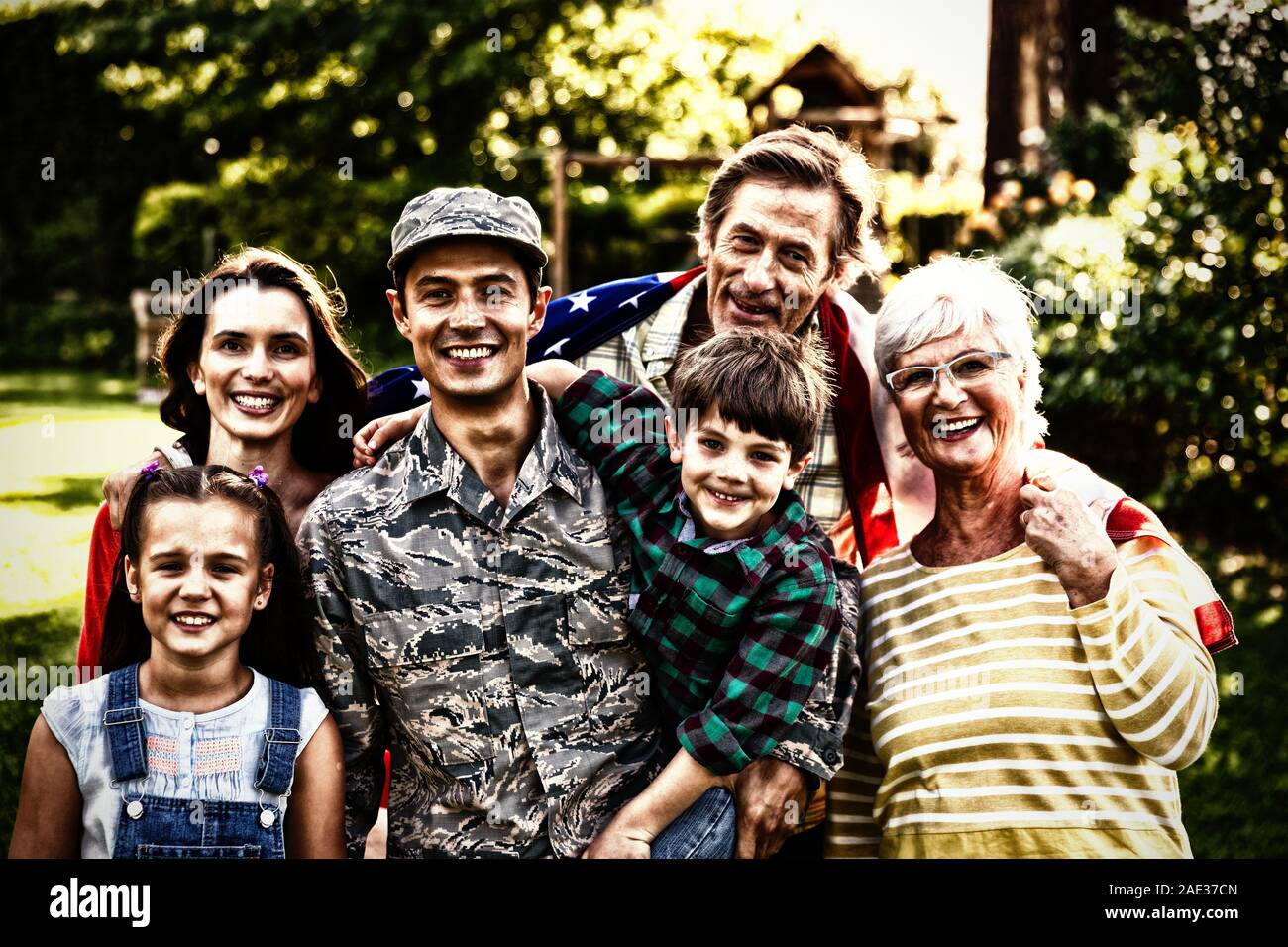 Portrait of soldier with family Stock Photo