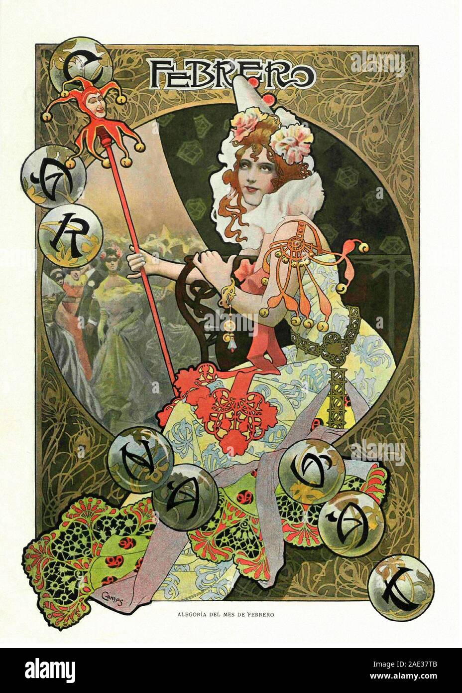 Allegorical depiction of the seasons in Art Nouveau style. Allegory of February. ALBUM SALON 1901 Album Salon. 1901. Spain, Catalonia, Barcelona Stock Photo