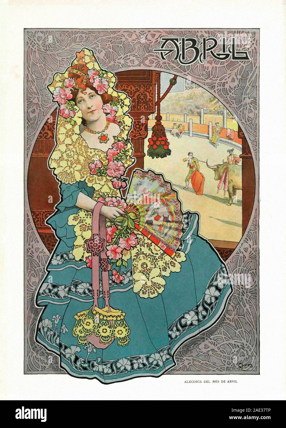 Allegorical depiction of the seasons in Art Nouveau style. Allegory of April. Album Salon. 1901. Spain, Catalonia, Barcelona Stock Photo