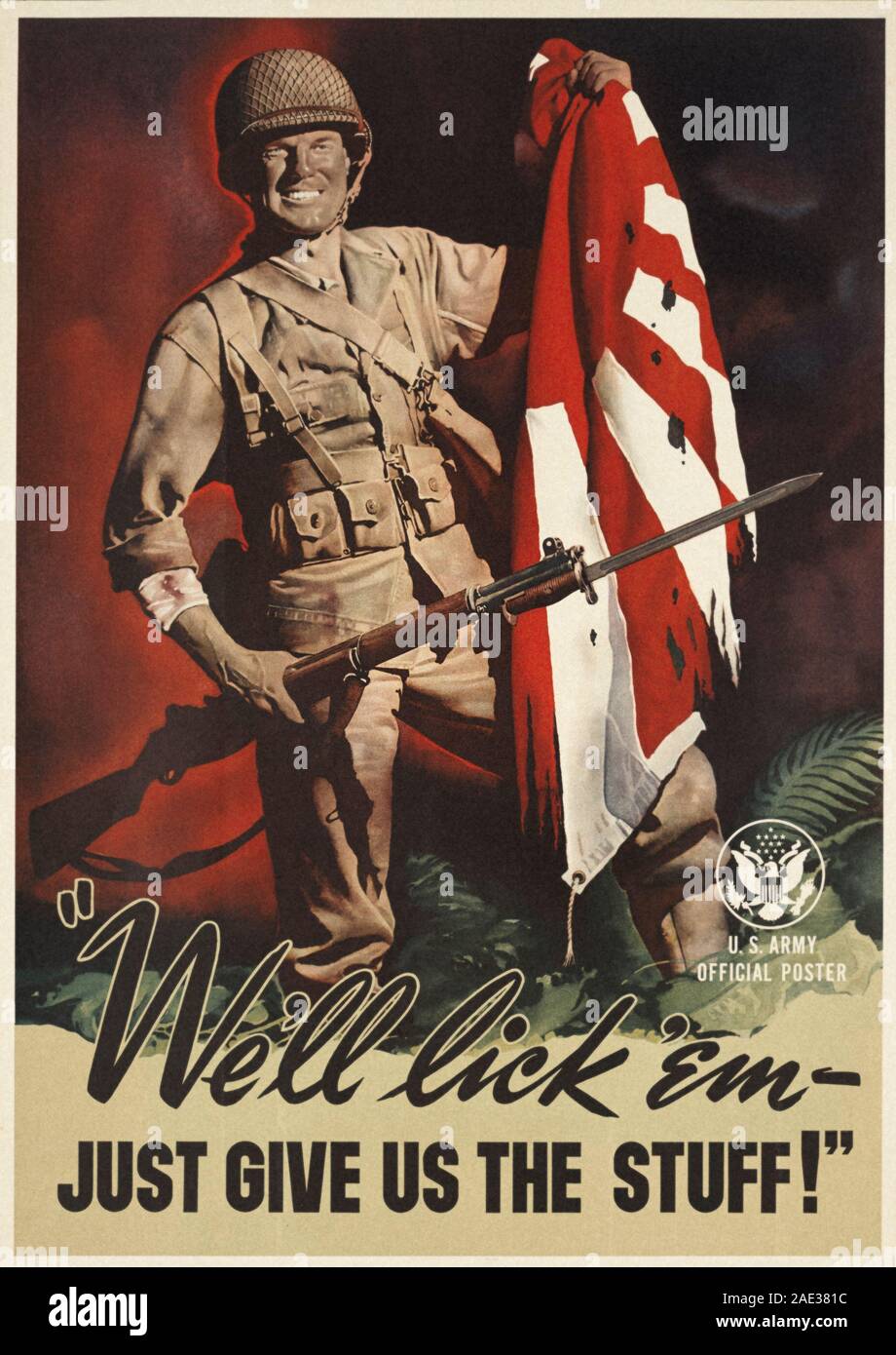 American patriotic poster from time of World War II. 1940s Stock Photo