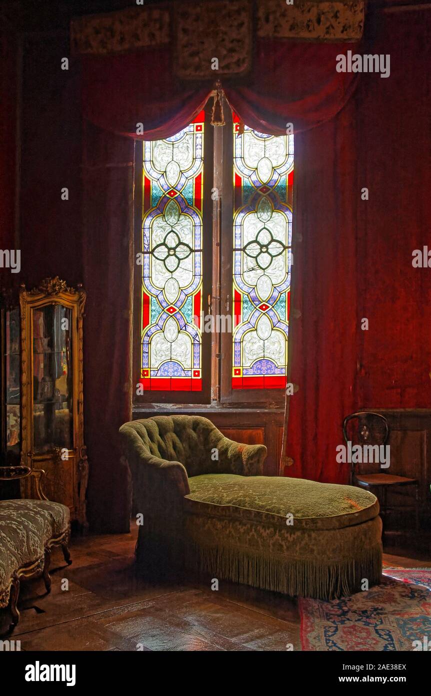 Room Sitting Area Velvet Lounge Chair Double Stained Glass