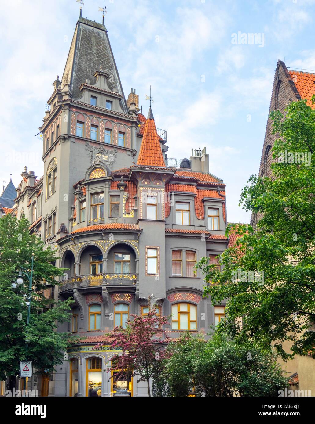 Decorative ornate apartment building in Josefov Jewish Quarter Old Town Prague Czech Republic
