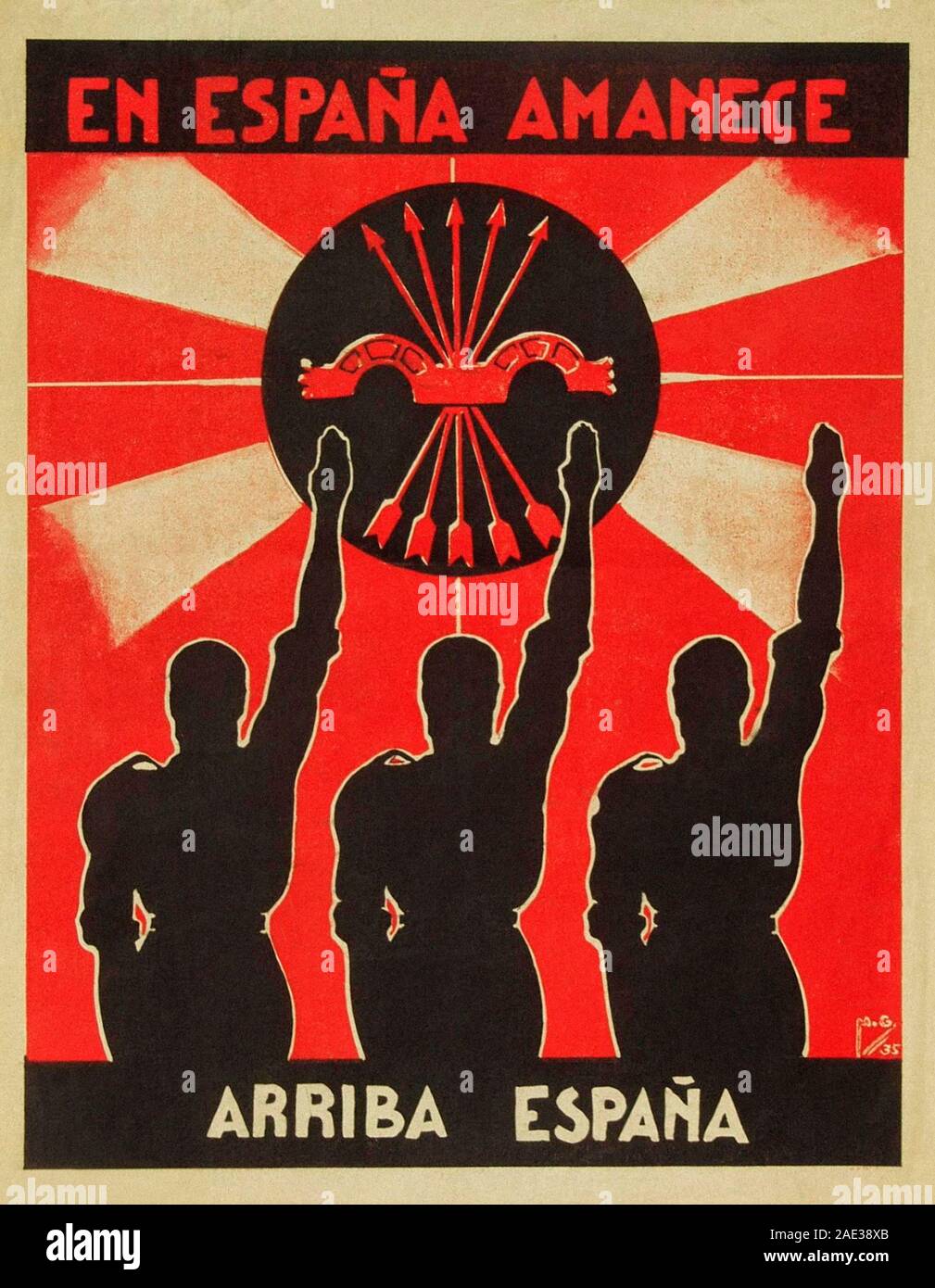 Poster of Falange Española (Spanish Phalanx) a Spanish political organization of fascist inspiration. Stock Photo