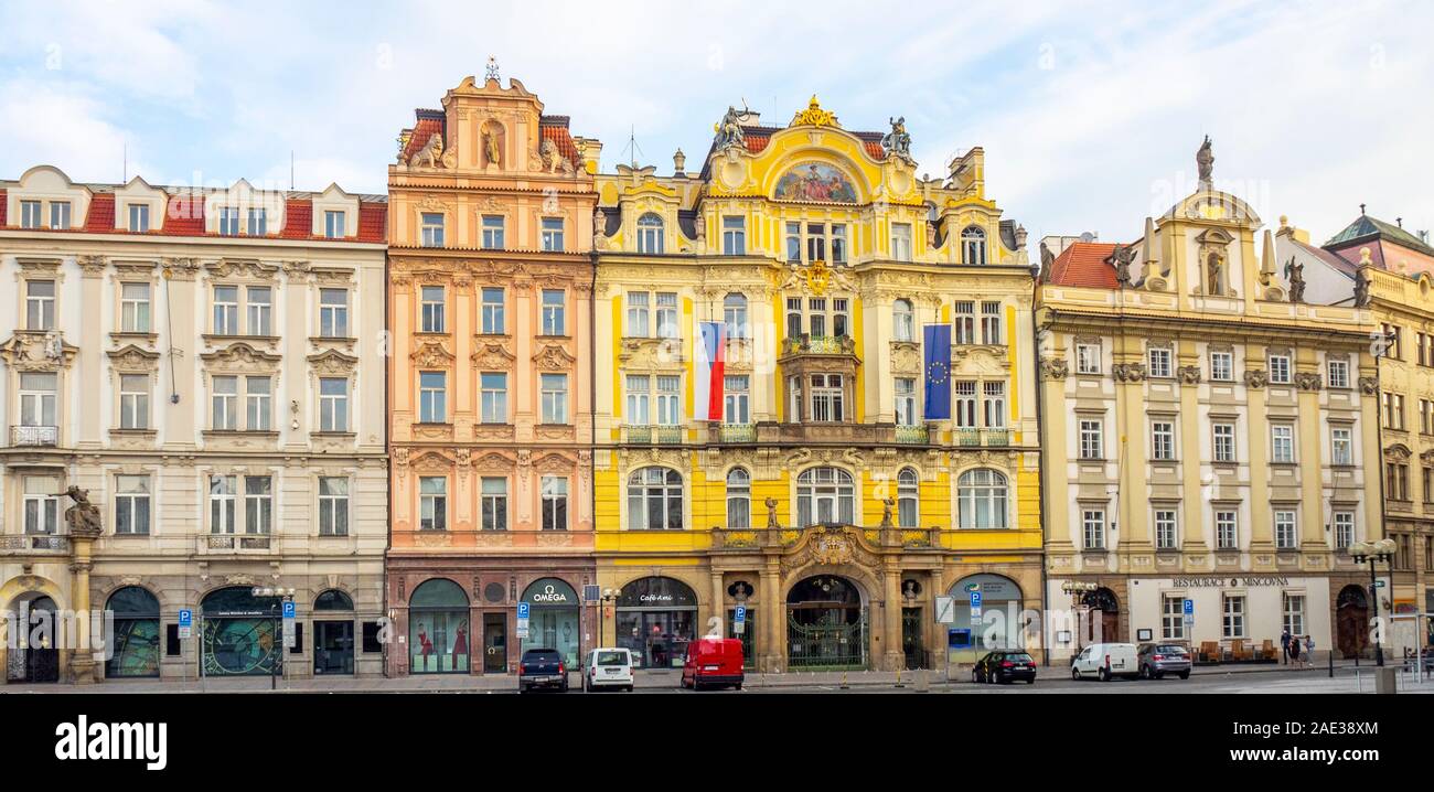 Facade of former Prague City Insurance Company now Ministry for Regional Development in Old Town Square Staré Město Prague Czech Republic. Stock Photo