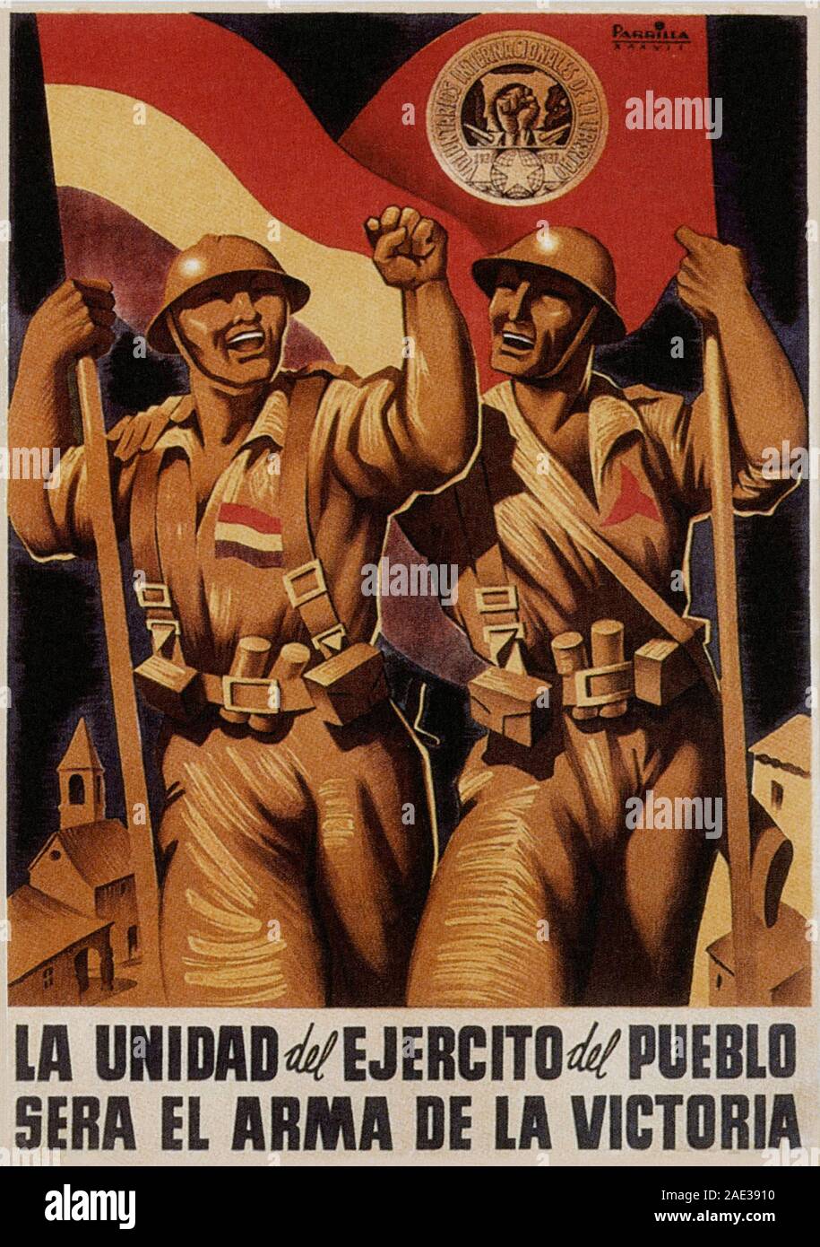 Poster of Spanish Republicans in their fight against a revolt by the Nationalists, an alliance of Falangists, monarchists, conservatives and Catholics Stock Photo