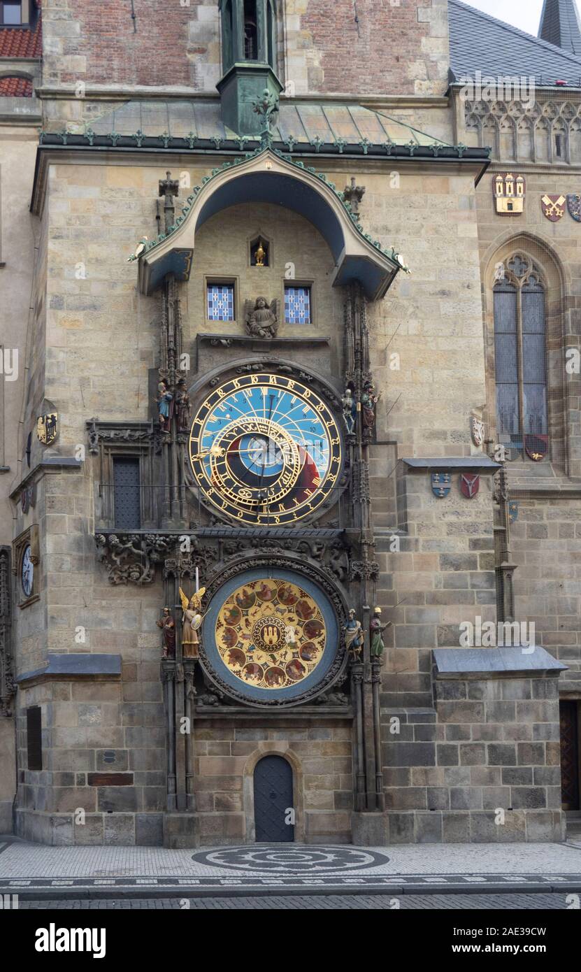 Medieval Prague astronomical clock in the Old Town Hall clock tower Old Town Square Prague Czech Republic Stock Photo